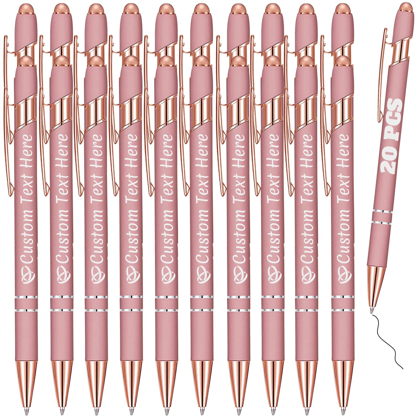 Personalized Pens Bulk 20 with Name Custom Engraving Ballpoint Pens with Stylus Tip Customized