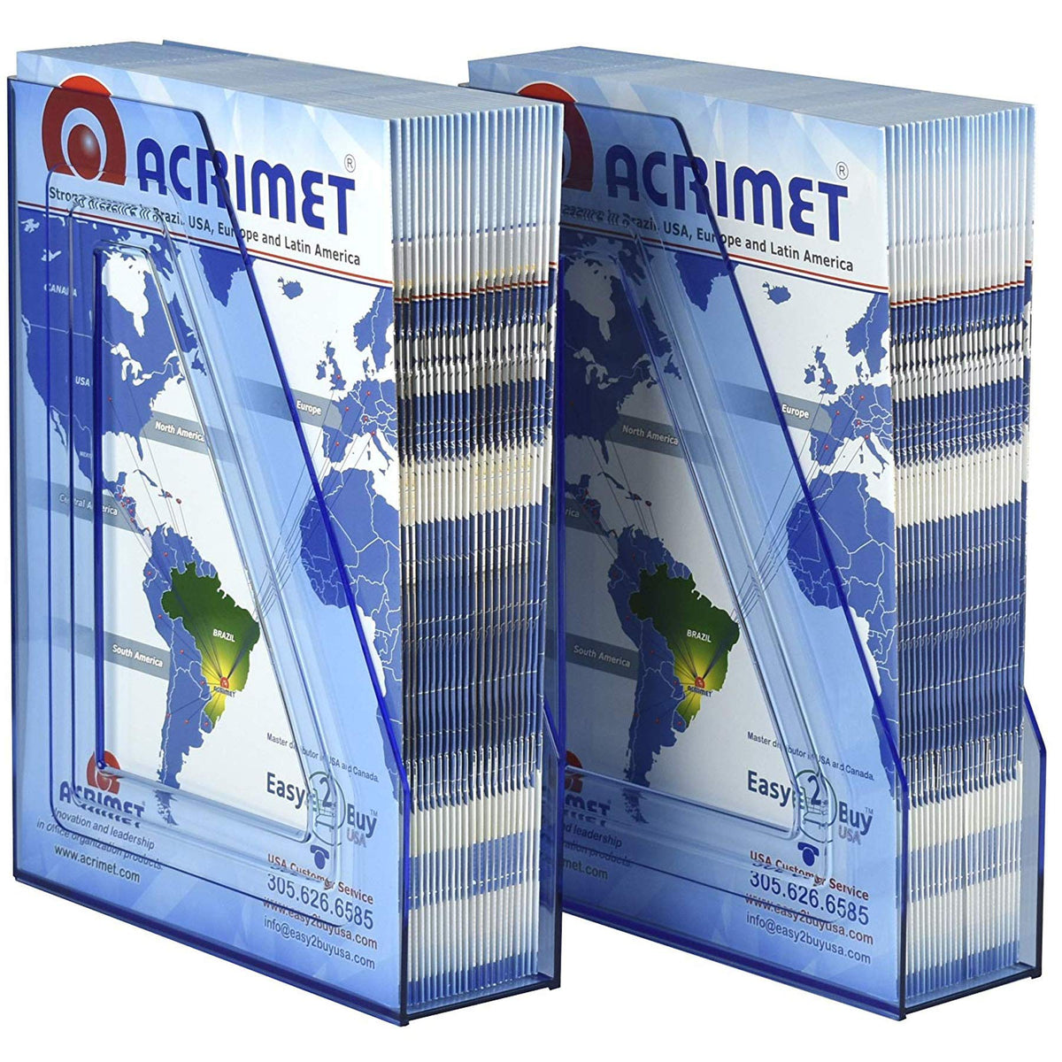 Acrimet Magazine File Holder, Vertical Desk Organizer, Clear Blue, 2 Pack
