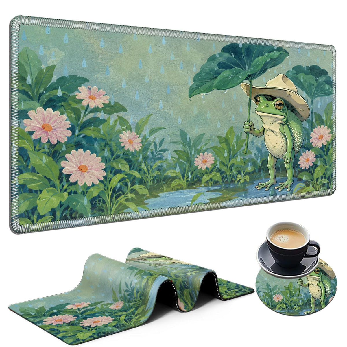 Rainy Garden Frog Large Mouse Pad, 31.5 x 11.8 in Extended Desk Mat