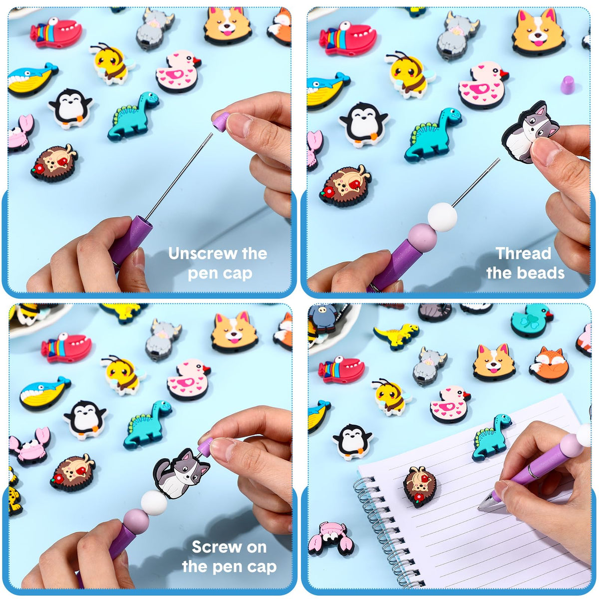 Humyoun 122 Pcs Beadable Pen DIY Kit with Silicone Beads, Stylish Style