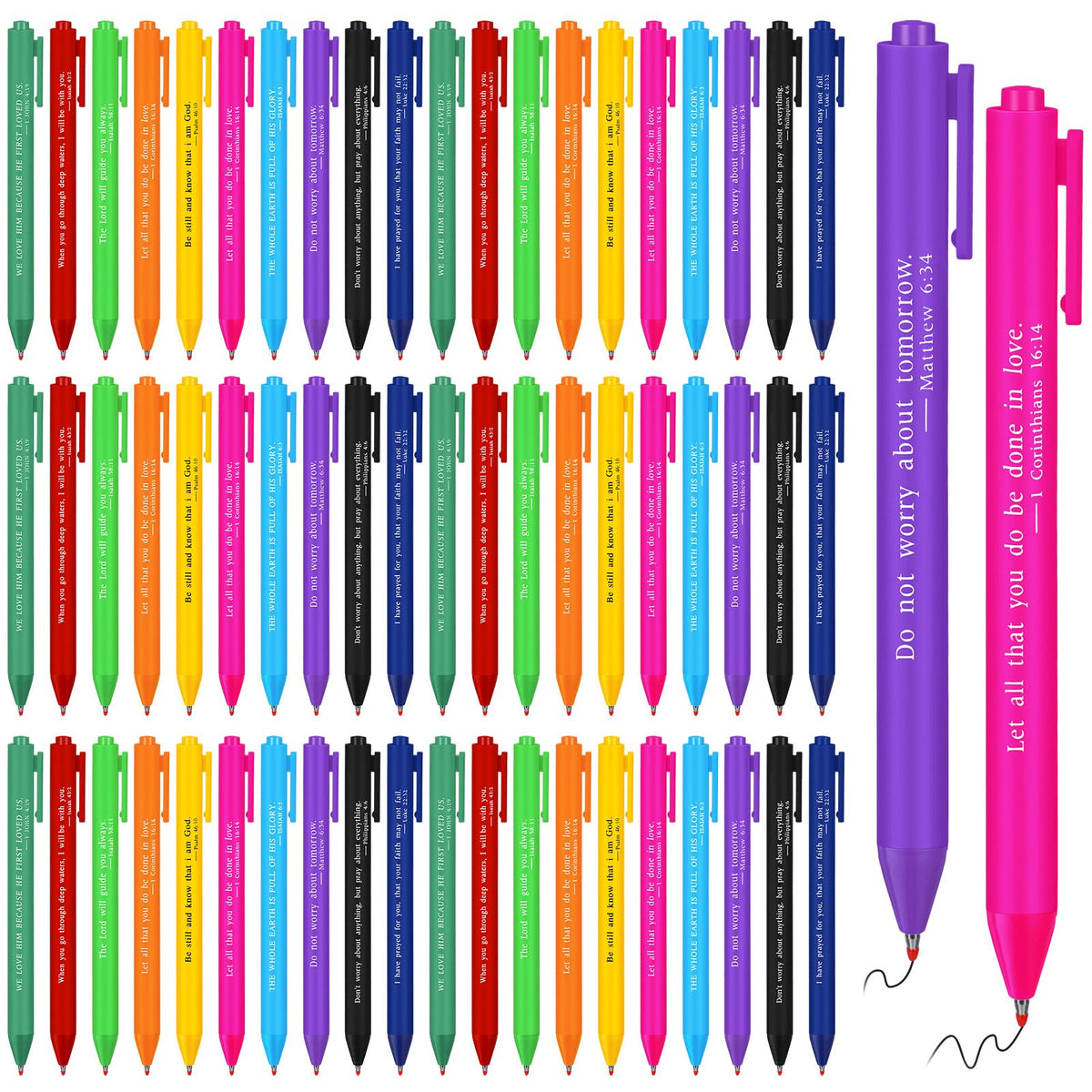 Cholemy 50 Pcs Bible Verse Pens Bulk Christian Pens Black Ink, Bright