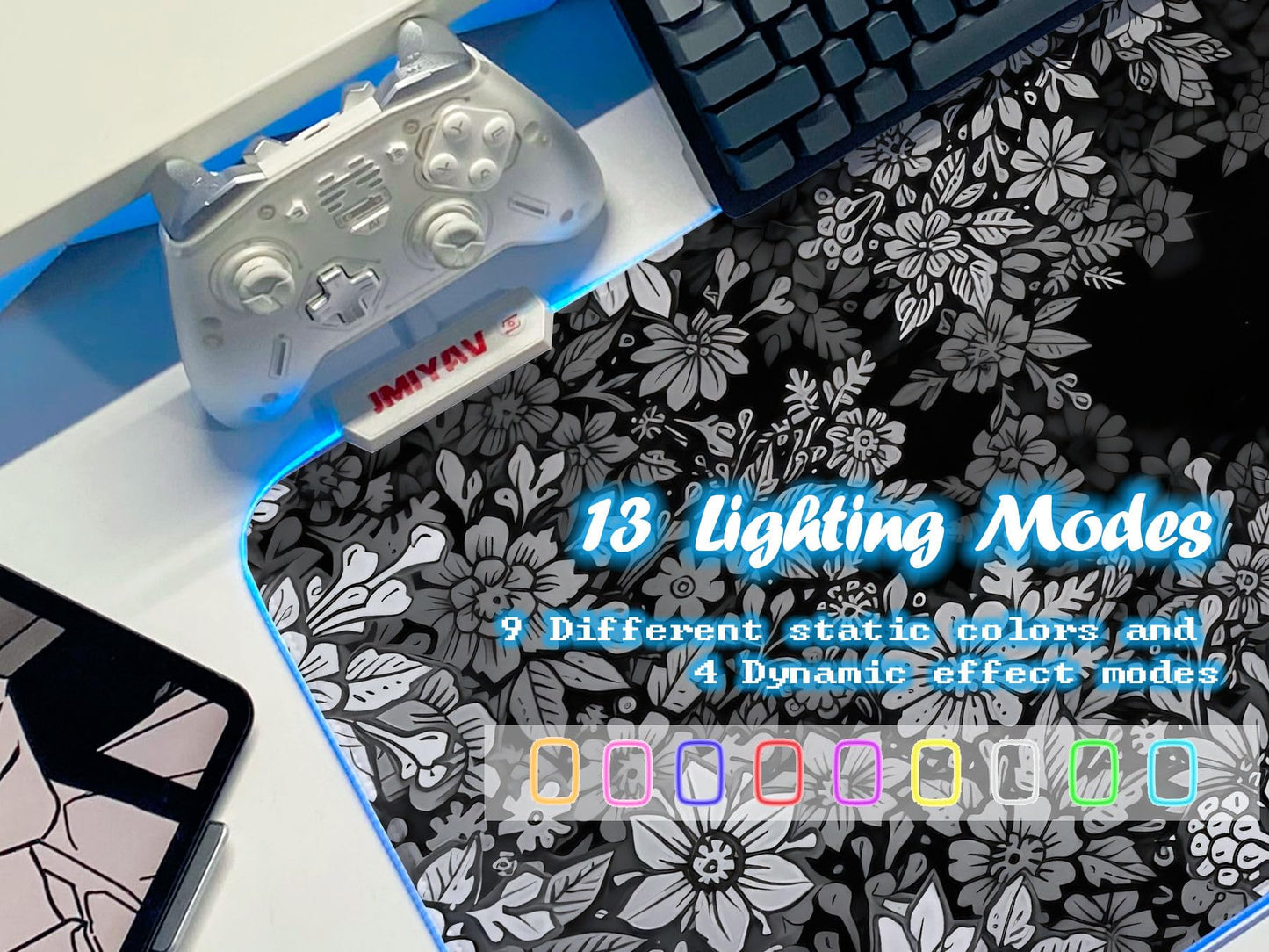 JMIYAV White Gaming Mouse Pad RGB Mousepad 31.5x12In Non-Slip Rubber Base Extra Large Cool XL XXL