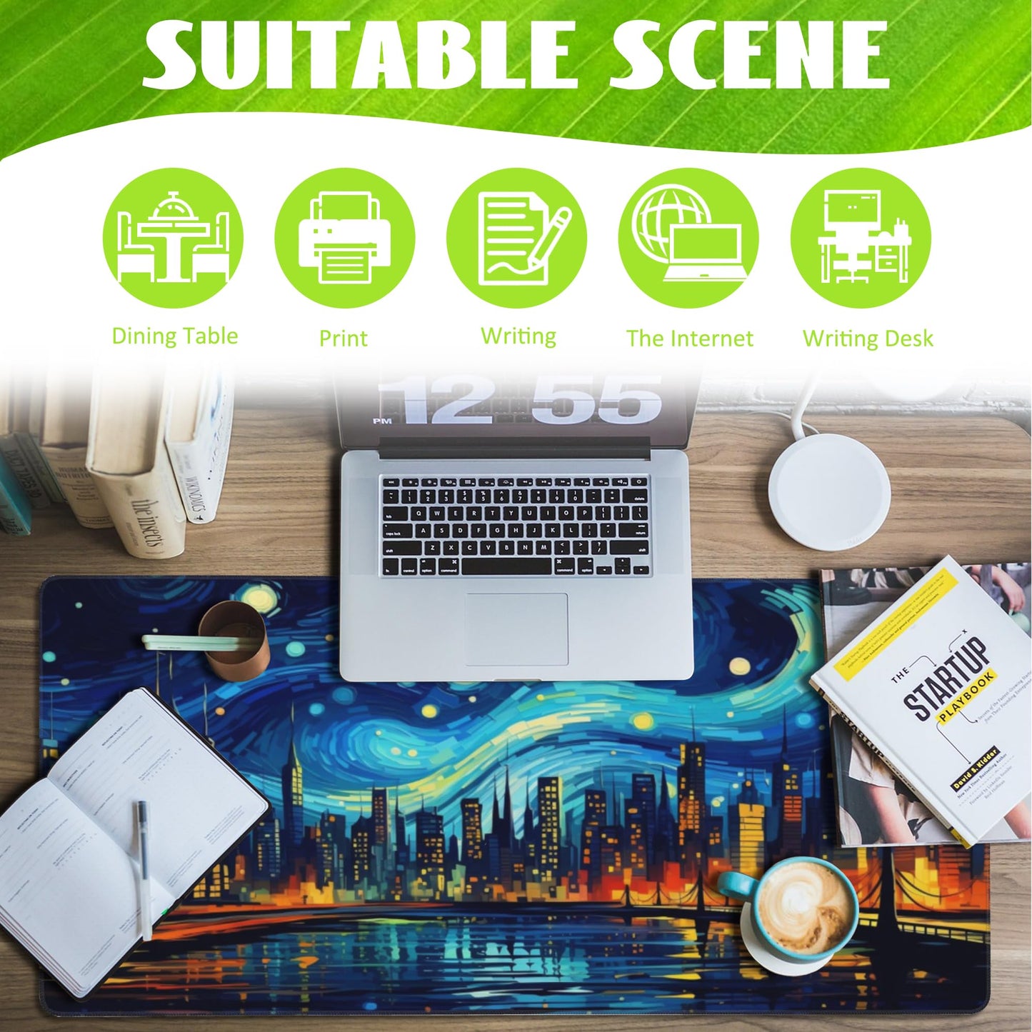 Eflxamz Desk Pad,City Starry Night Desk Mat,Abstract Oil Painting Large Gaming Mouse Pad for