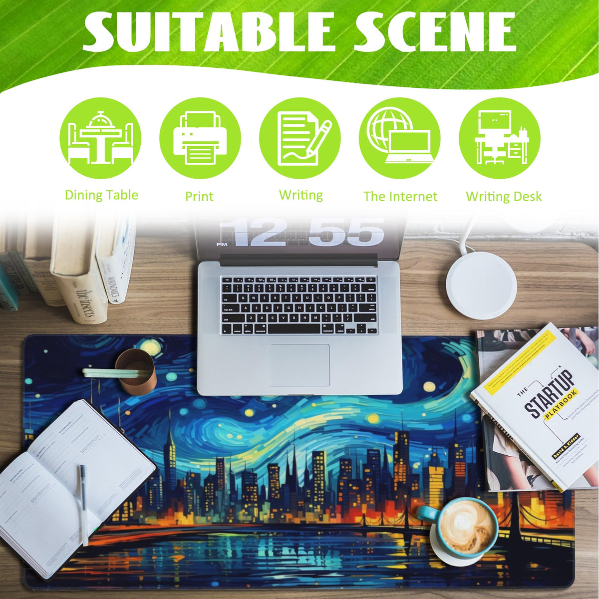 Eflxamz Desk Pad,City Starry Night Desk Mat,Abstract Oil Painting Large Gaming Mouse Pad for