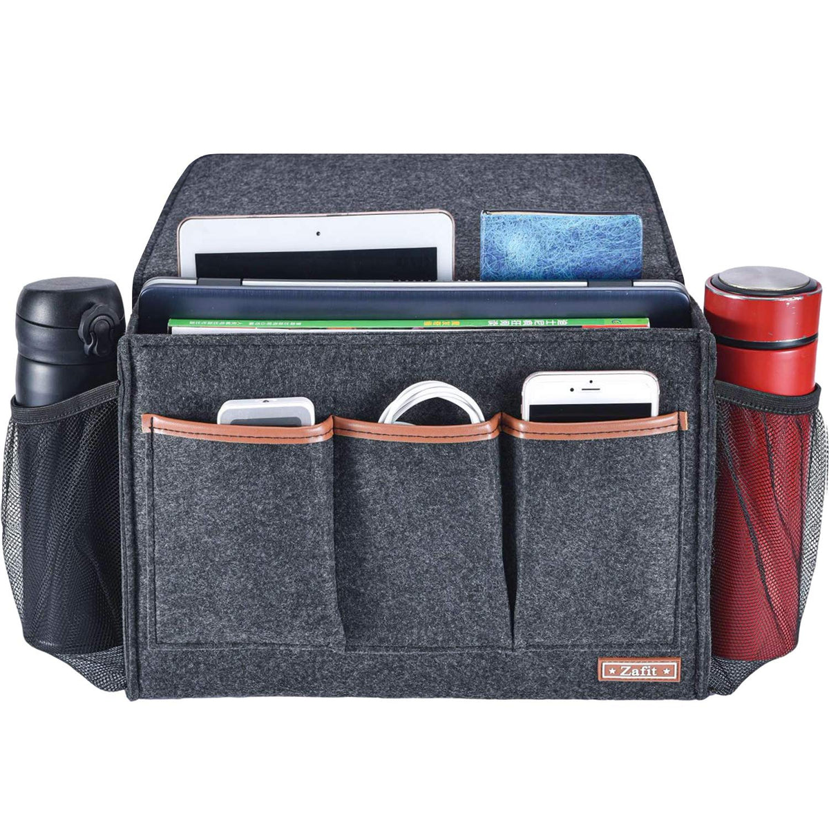 Zafit Bedside Caddy, Large Size Storage Organizer with 8 Pockets - Holds Magazines, Remotes, Phone