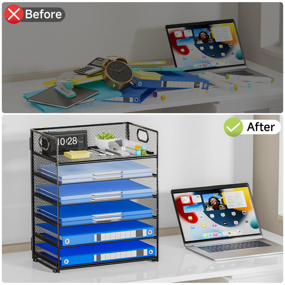 Kinkota 6-Tier Paper Organizer for Desk with Handle