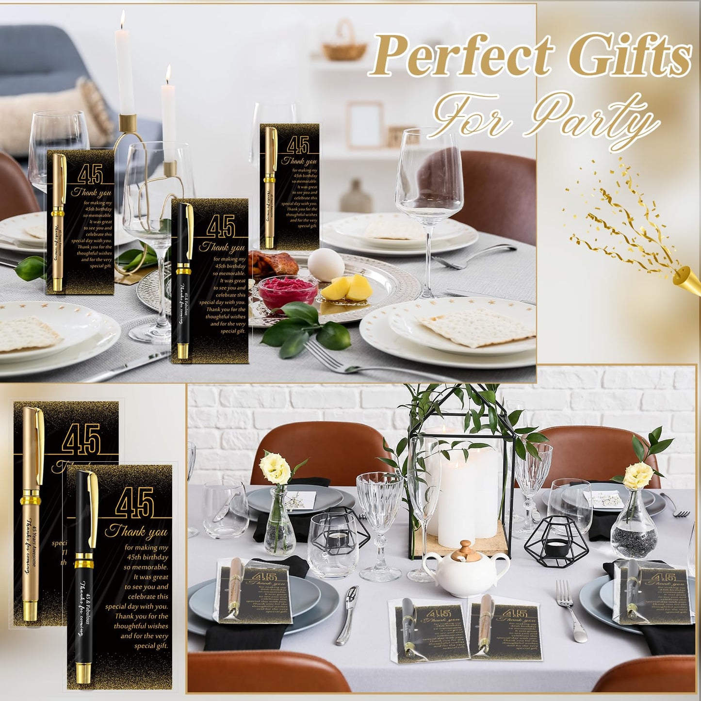 Feifeiya 50 Set 45th Birthday Favors with Black Gold Pens Cards