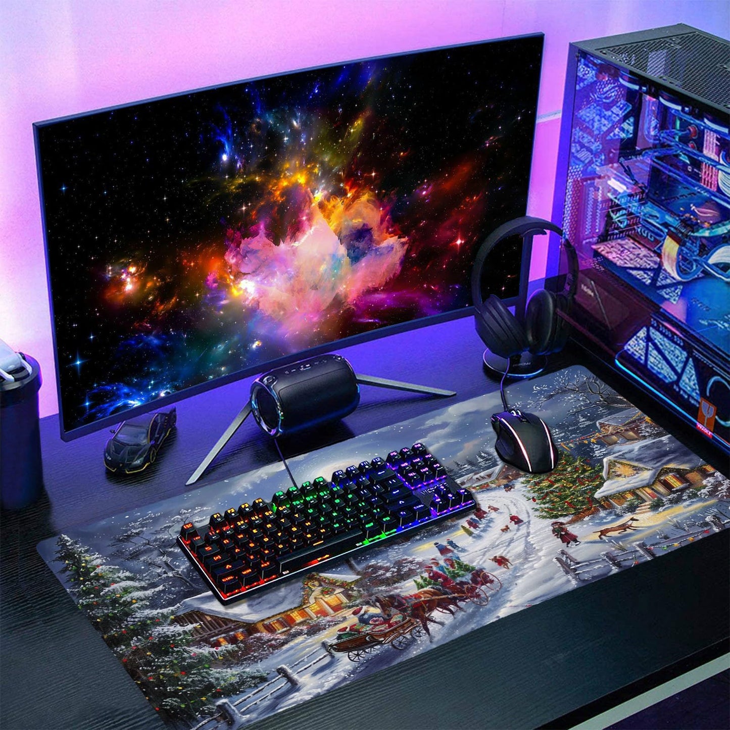 Christmas Gaming Mouse Pad XXL Xmas Tree Deer Snowflake Extended Winter Holiday Large Mat Mousepad