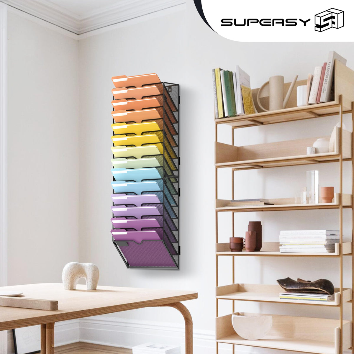 SUPEASY 14-Tier Wall File Organizer, Mesh Hanging Wall Mount File Holder