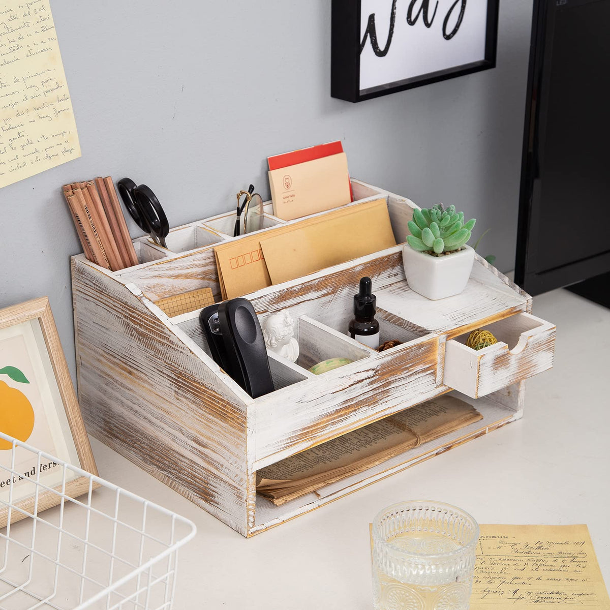 VERGOODR Wood Desk Drawer Organizers with File Organizer Pen holder Office Decor combo Organization