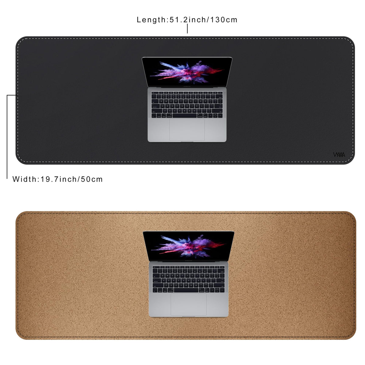 VYAAA Cork & PU Leather Desk Mat, 51"×19" Keyboard Mouse Pad, Office Desk Mat for Home or Office