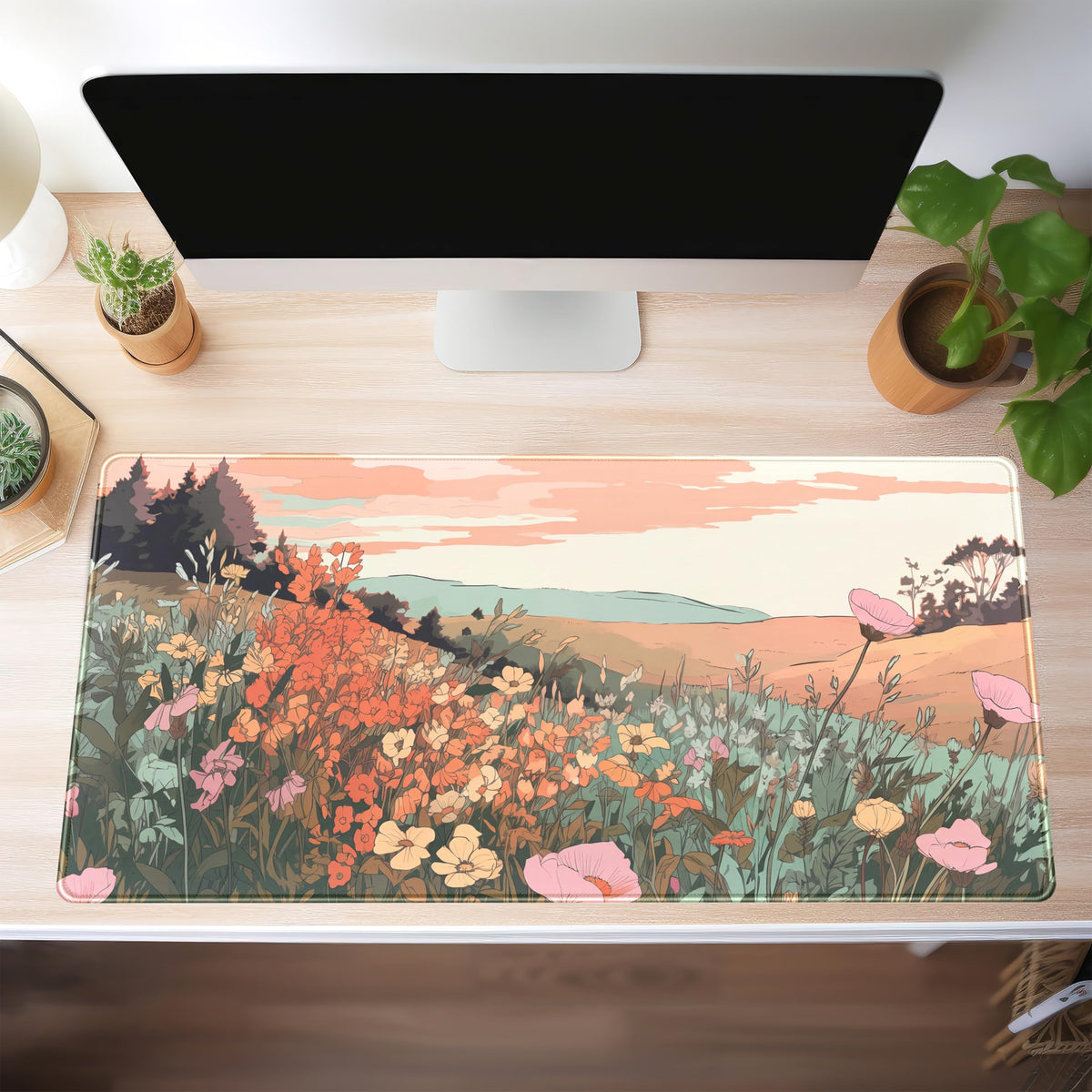 Desk Mouse Pad Large Desk Mat Botanical Flowers Mouse Mat Gaming, Extended Floral Keyboard Pad XXL