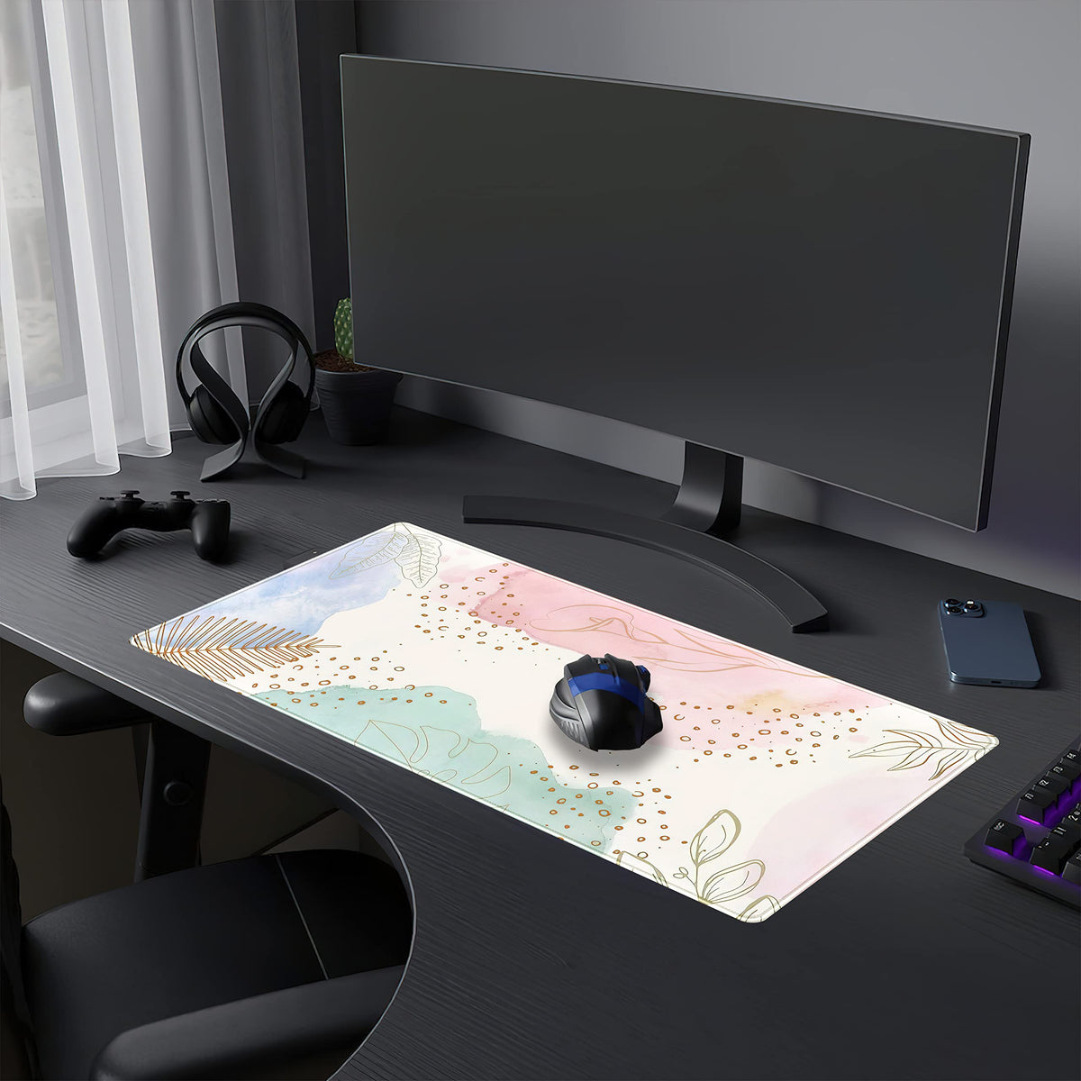 Boho Pastel Painting Mouse Pads, Abstract Mousepad XXL,Extended Mouse Pad for Keyboard & Wireless