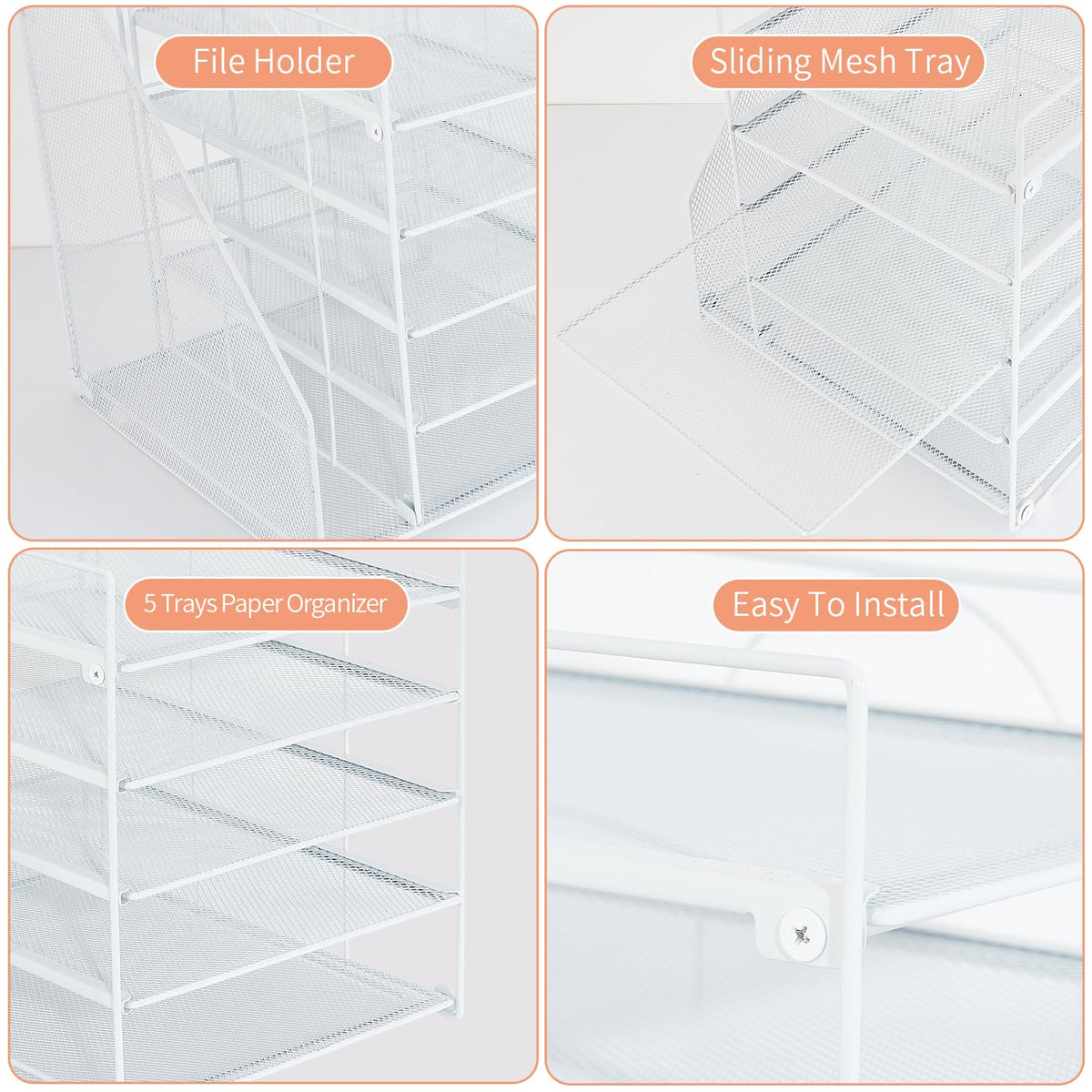 LEKETREE Desk Organizers and Accessories, 5-Tier Paper Letter Tray Organizer with File Holder
