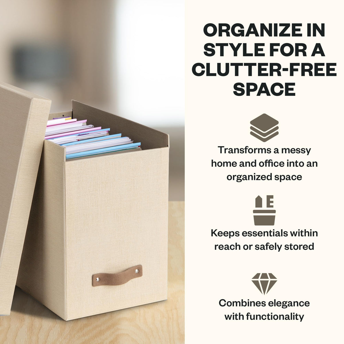Bigso John File Box - File Storage Box and File Organizer for Important Paperwork - Durable Hanging