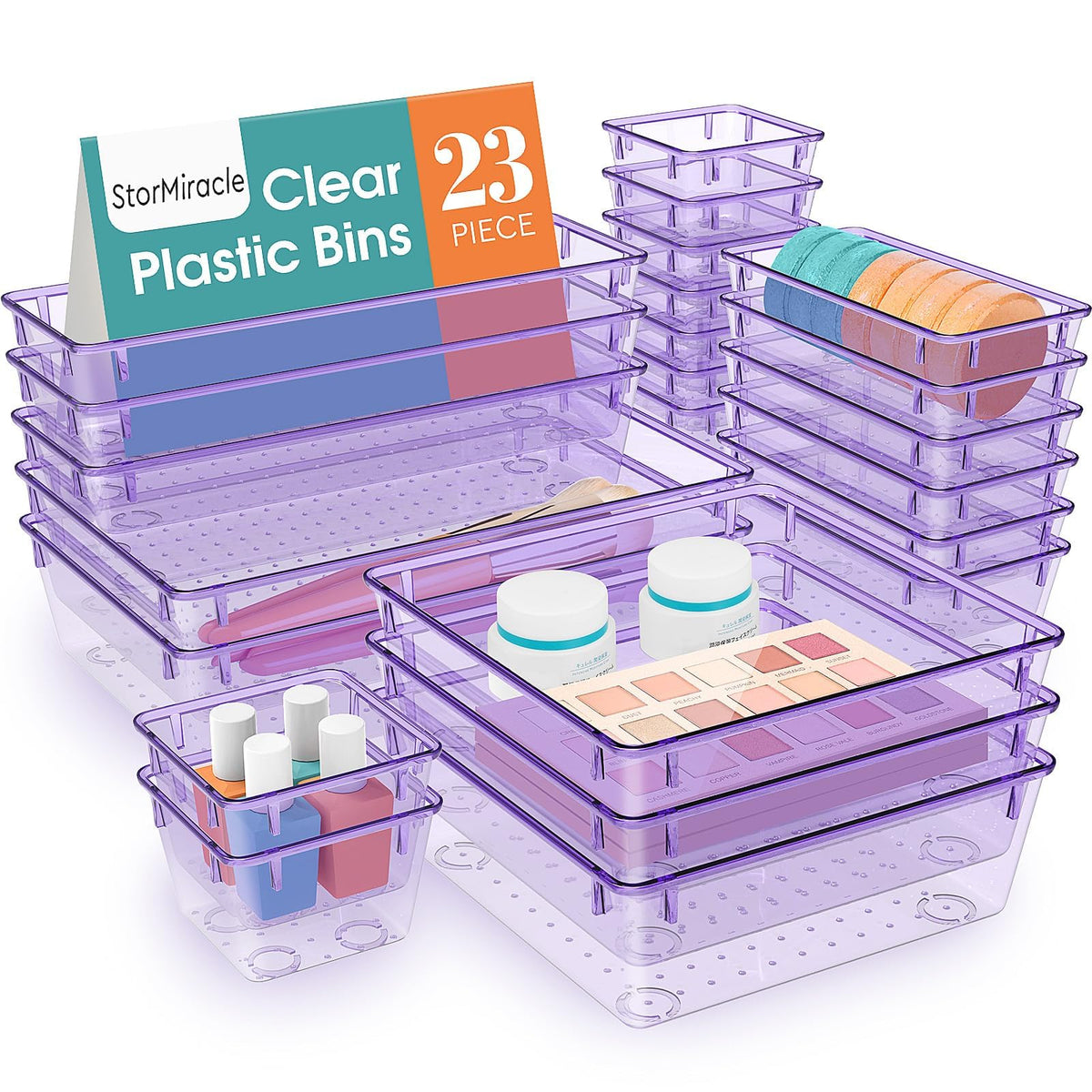 23 PCS Drawer Organizer Set, 5 Size Bathroom and kitchen organizer Trays