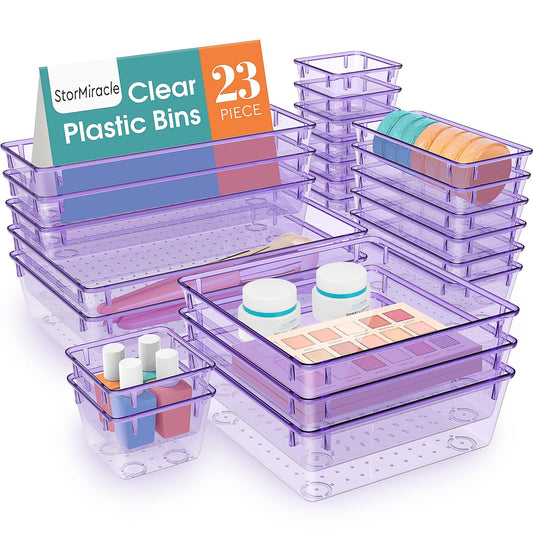 23 PCS Drawer Organizer Set, 5 Size Bathroom and kitchen organizer Trays