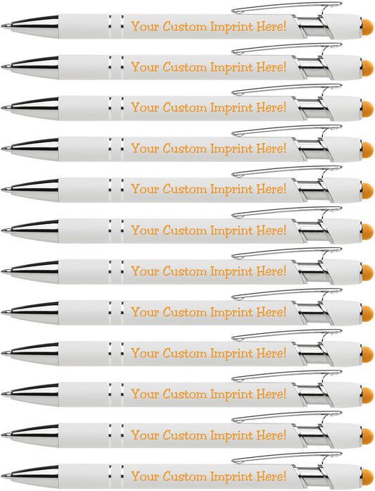 ExpressDesigns™ - Premium Custom Pens with Stylus | Beautiful White | Personalized Soft-Touch Metal