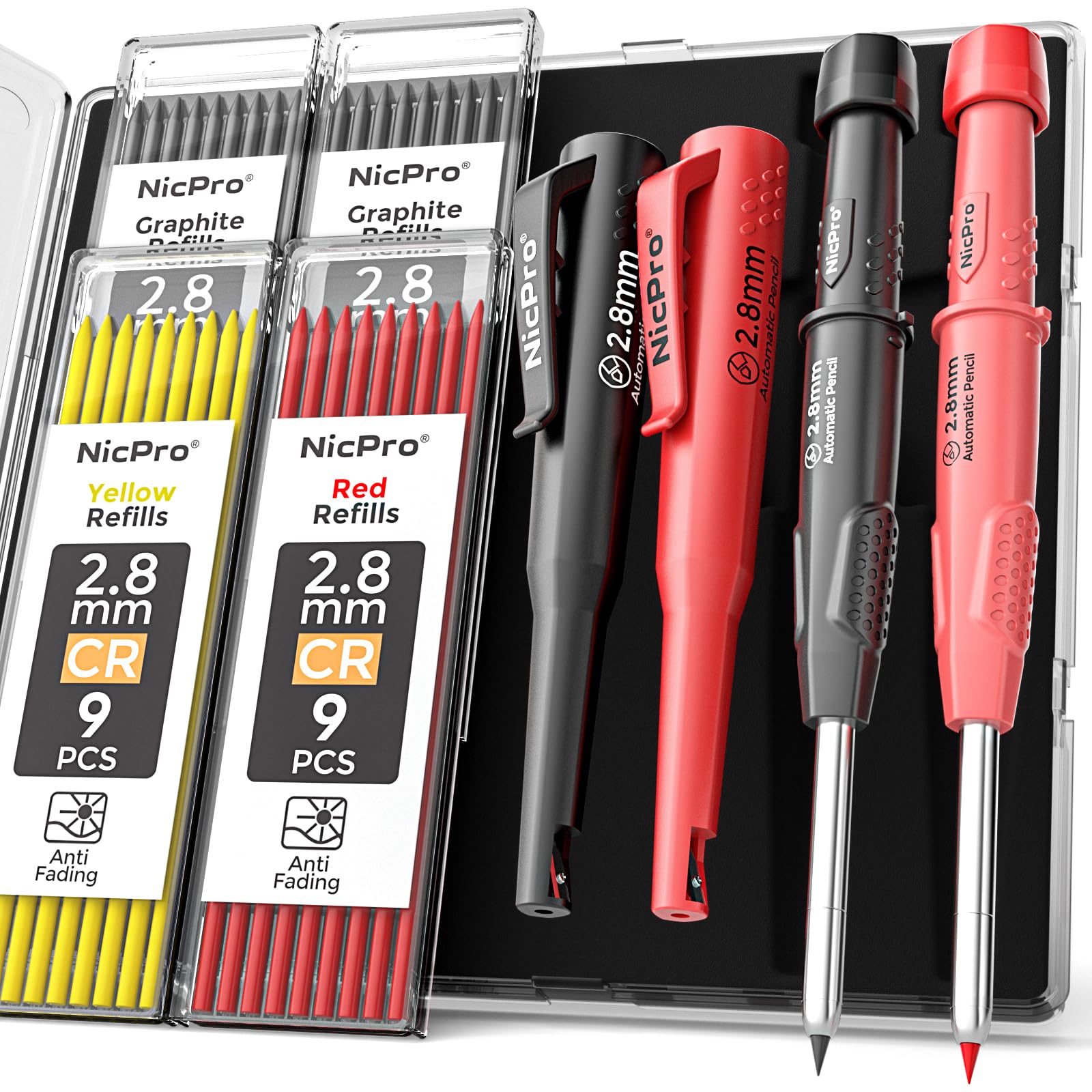 Nicpro Carpenter Pencils with Sharpener & Sleeve, 2Pack Construction Pencil