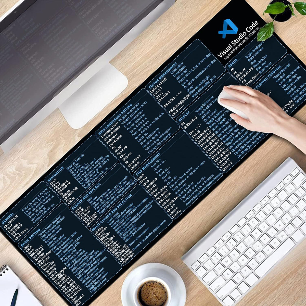 Visual Studio Code Shortcuts Mouse mat for Designer, Quick Reference Guide, Cheats Sheet Mouse Pad