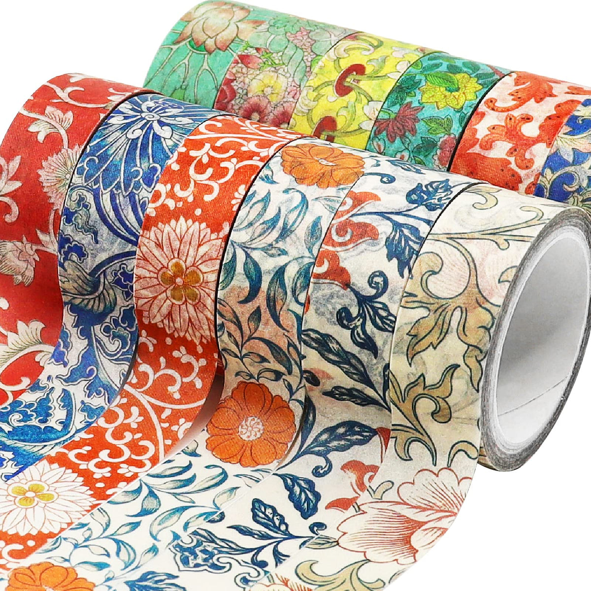 Berkin Arts 12 Rolls Art Floral Designs Washi Tape Set - 15 mm Wide Decorative Adhesive Masking