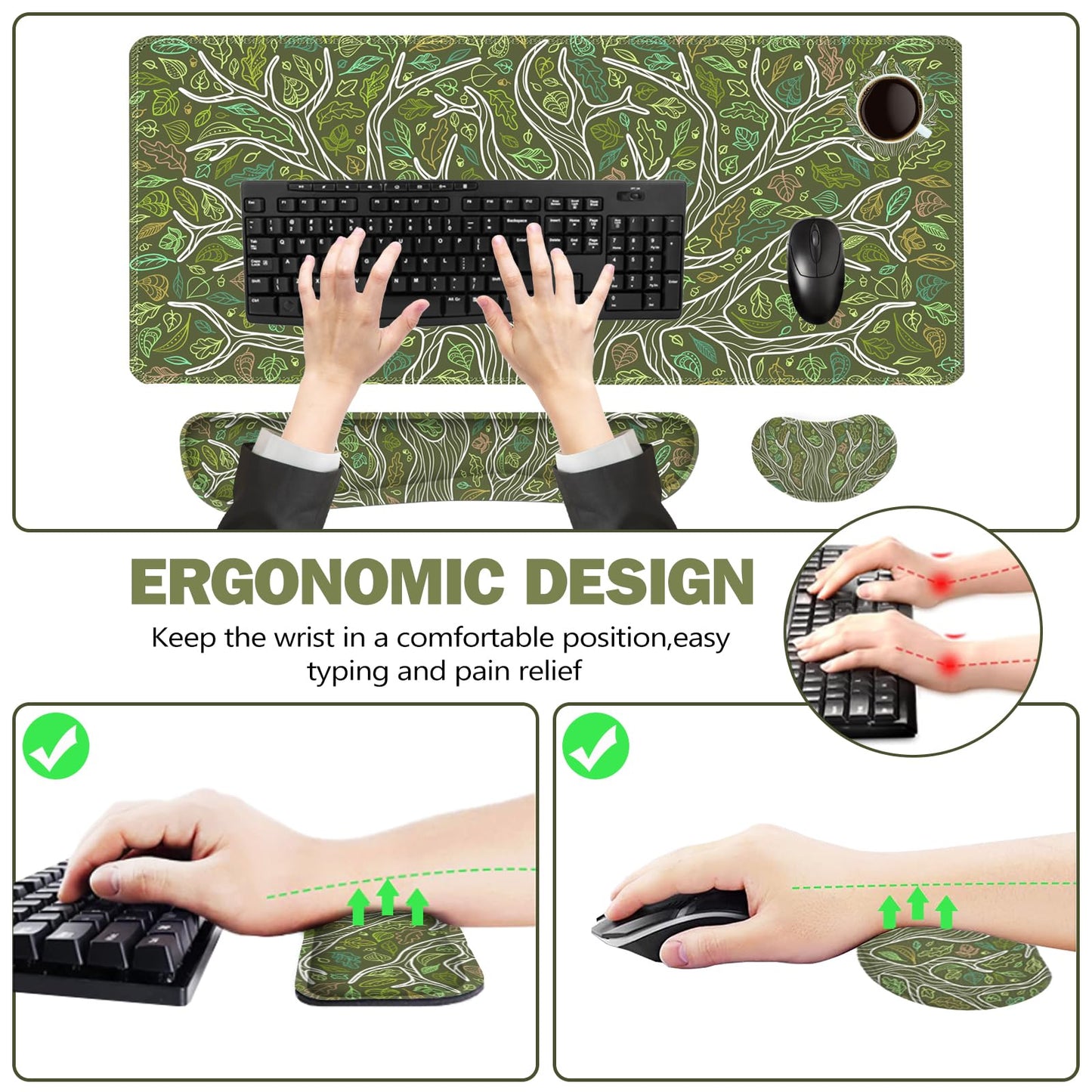 ToLuLu Desk Mat, Gaming Mouse Pad Wrist Support 4 in1 Set, XXL Large Mouse Pad + Keyboard Wrist