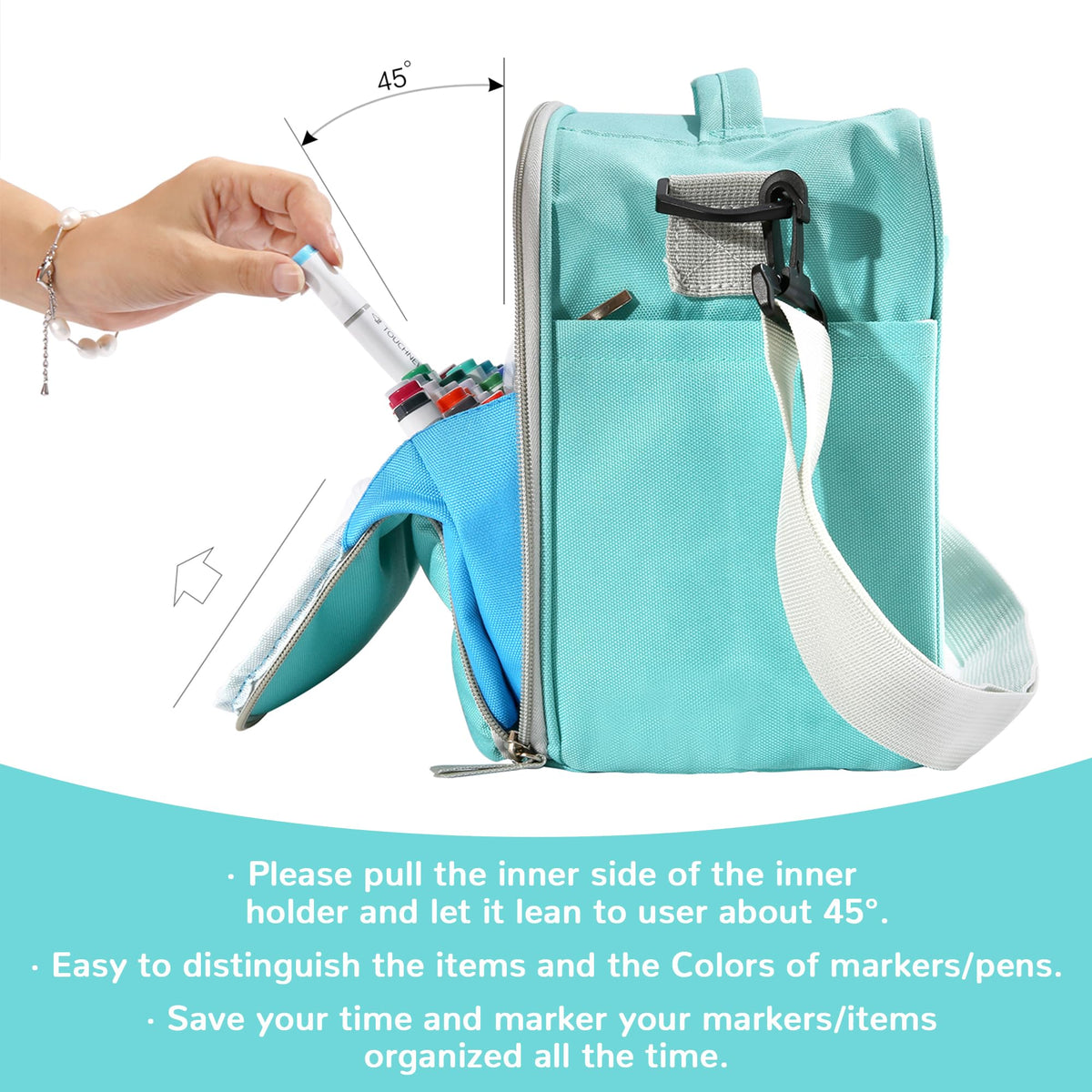 Togood Marker Organizer Bag - Large Storage Crossbody Tote for Marker Pens 130PCS+, Portable Art