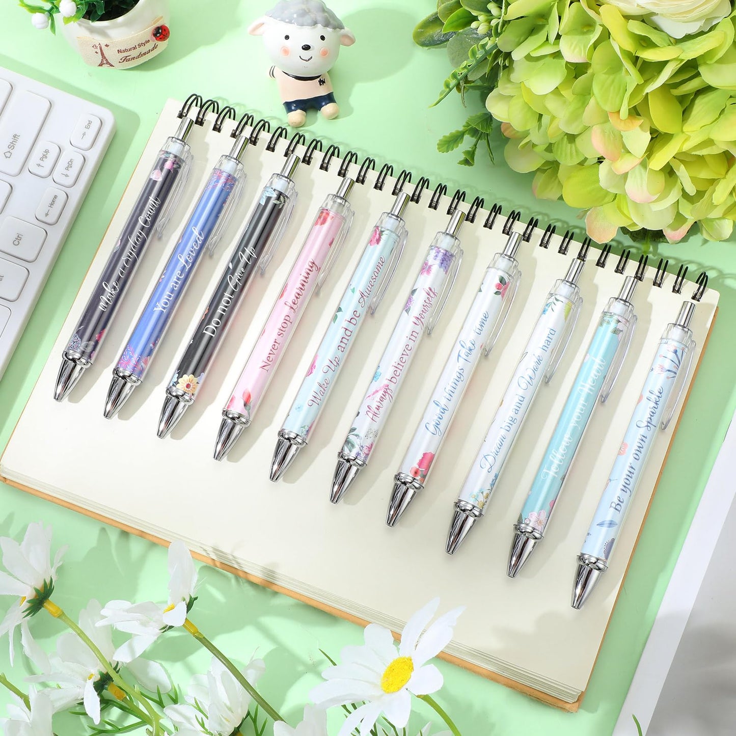 Yeaqee 50 Pcs Motivational Pens Bulk Inspirational Quotes,Flower Style