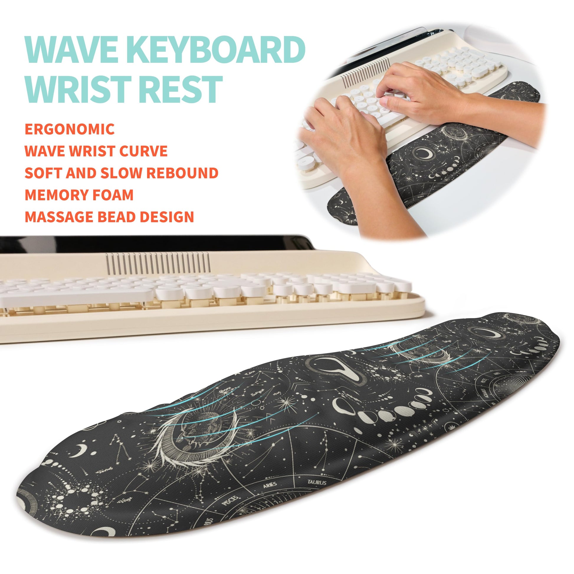 KUOSGM 2-in-1 Ergonomic Set, Wave Rise Keyboard Wrist Rest and Massage Bulge Slope Mouse Pad Wrist