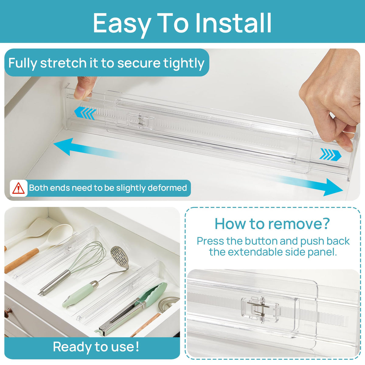 Vtopmart 4 Pack Shallow Drawer Dividers, 2.36" High 12.5"-20.8" Adjustable Expandable Kitchen
