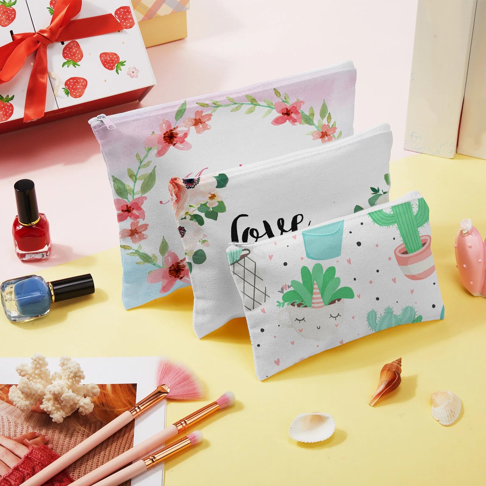 Frienda 100 Pcs Sublimation Blank Canvas Makeup Bags Bulk DIY Heat Transfer Canvas Pen Case Pencil