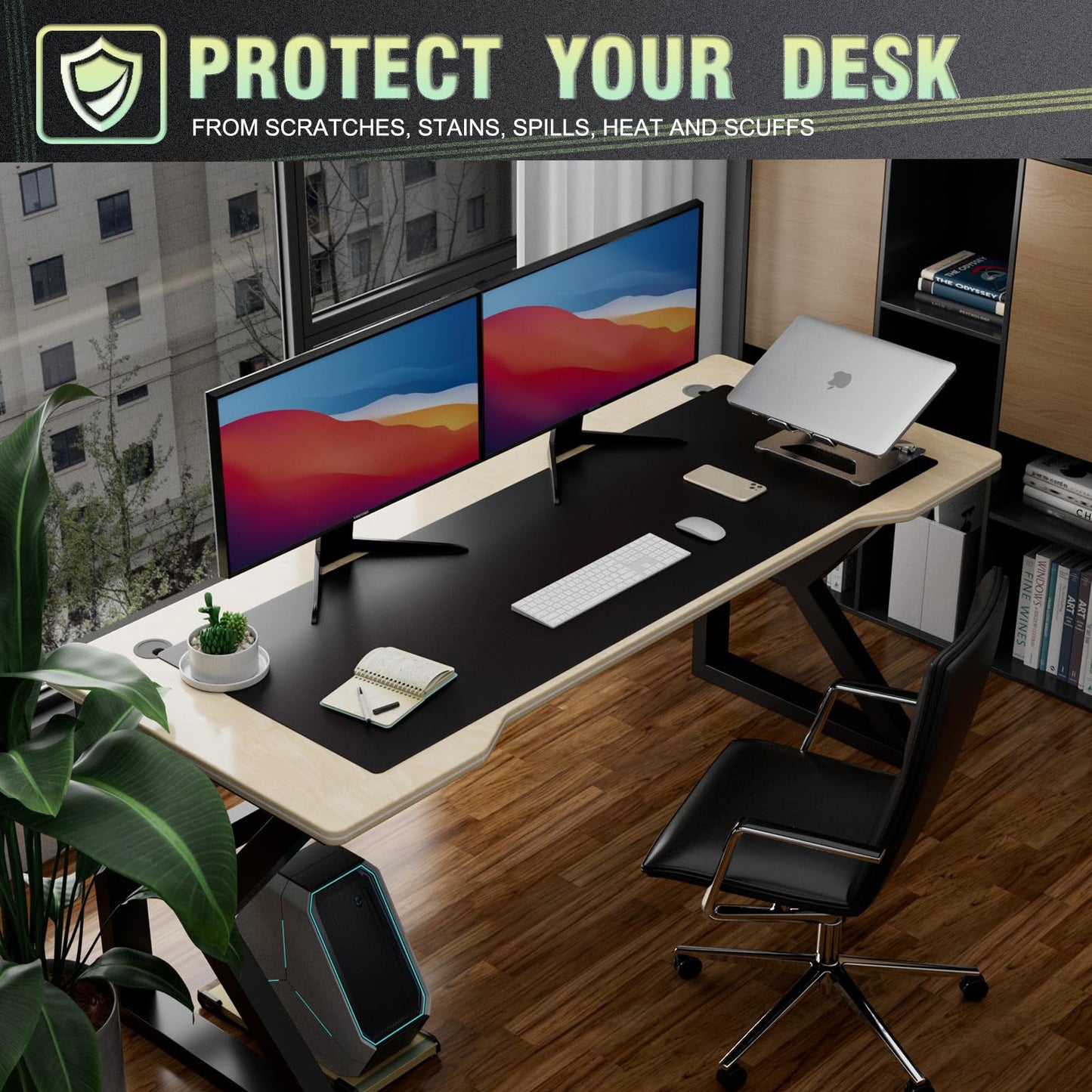 K KNODEL Extra Large Desk Mat, Leather Mouse Pad (47.2"x17", Black)