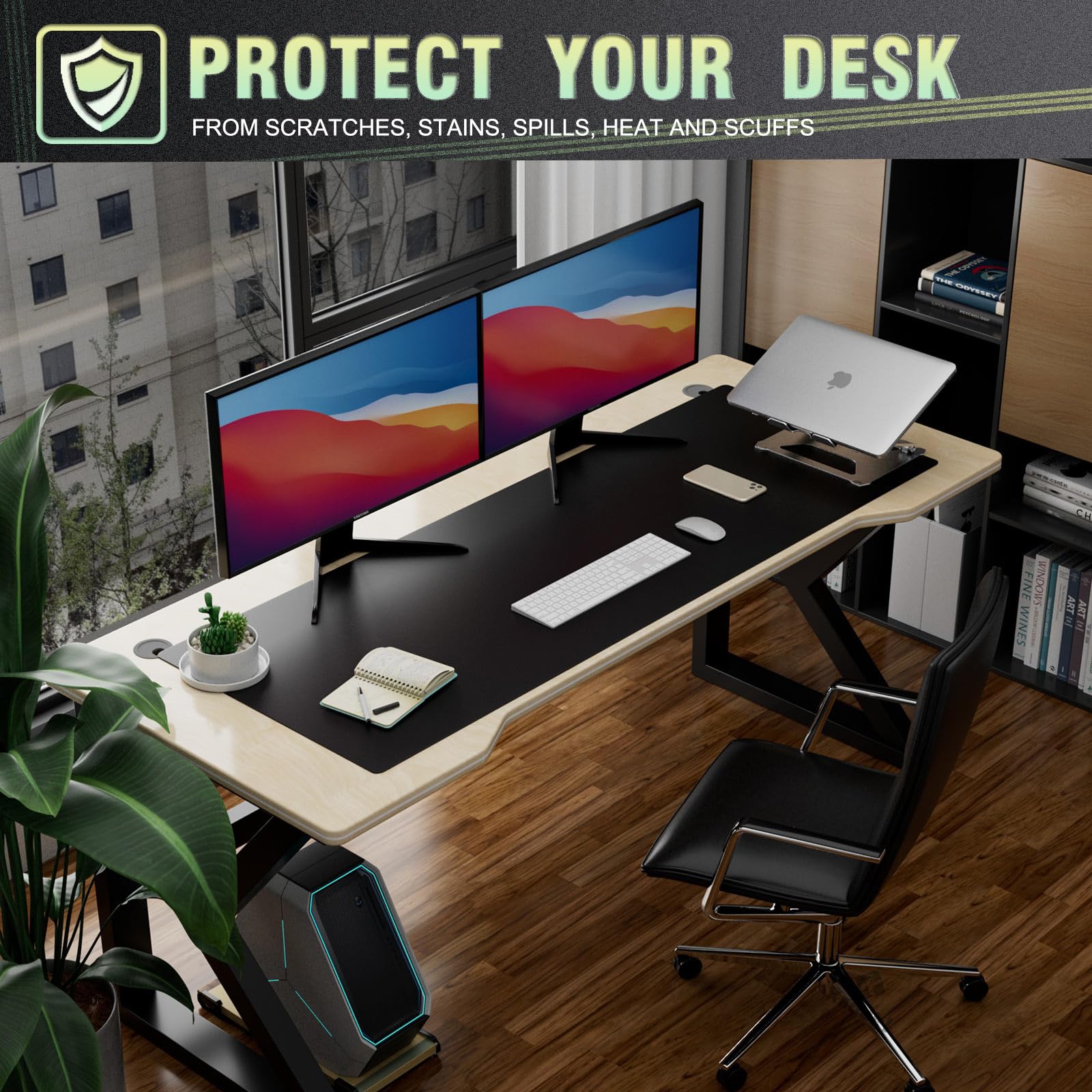 K KNODEL Extra Large Desk Mat, Leather Mouse Pad (47.2"x17", Black)