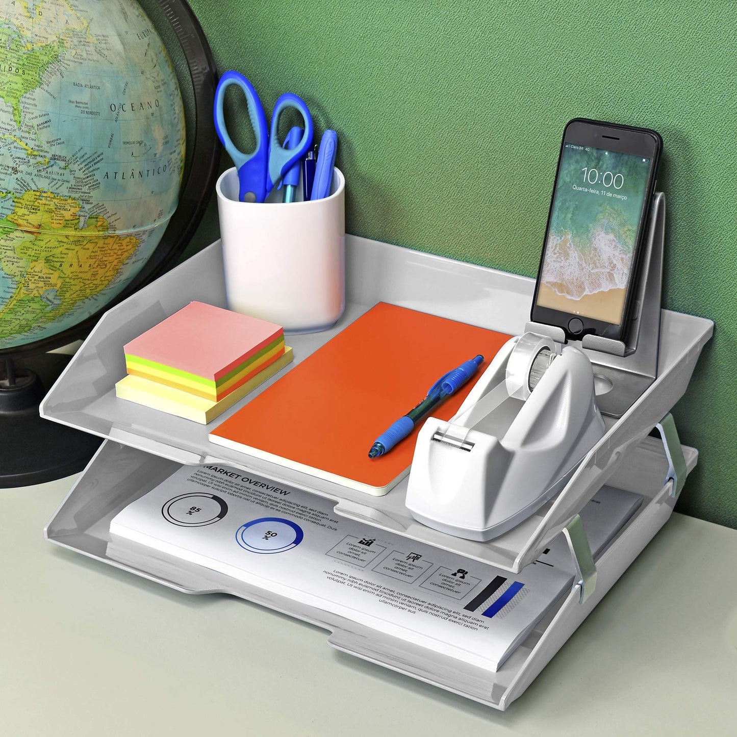 Acrimet Facility 2 Tier Letter Tray, Side Load, Letter Size/A4, Desktop File Organizer, Plastic