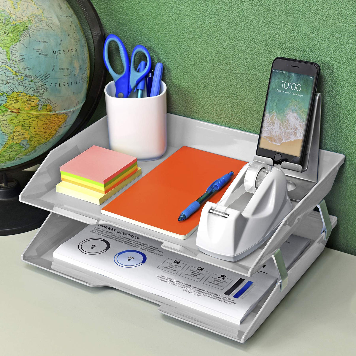 Acrimet Facility 2 Tier Letter Tray, Side Load, Letter Size/A4, Desktop File Organizer, Plastic
