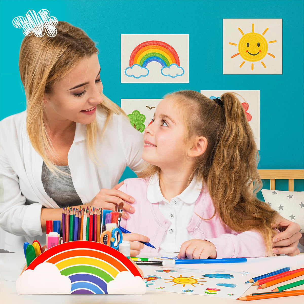 GAMENOTE Rainbow Wooden Desk Organizer Natural Wood No Smell Childfriendly Cute Pen Pencil Holder