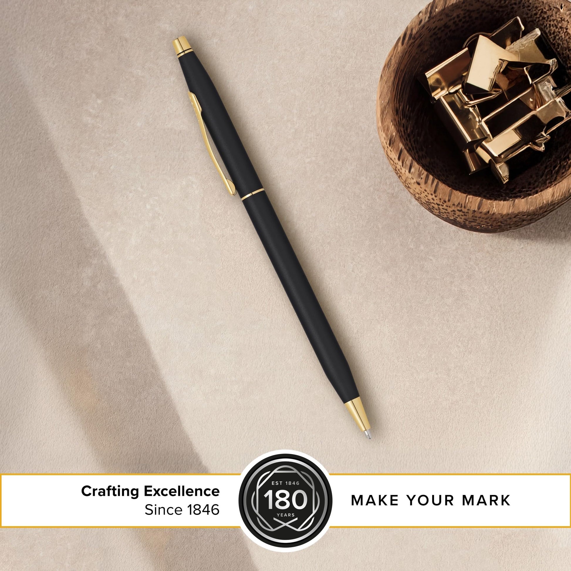 Cross Classic Century Ballpoint Pen, Black & Gold, Medium Point, Black Ink