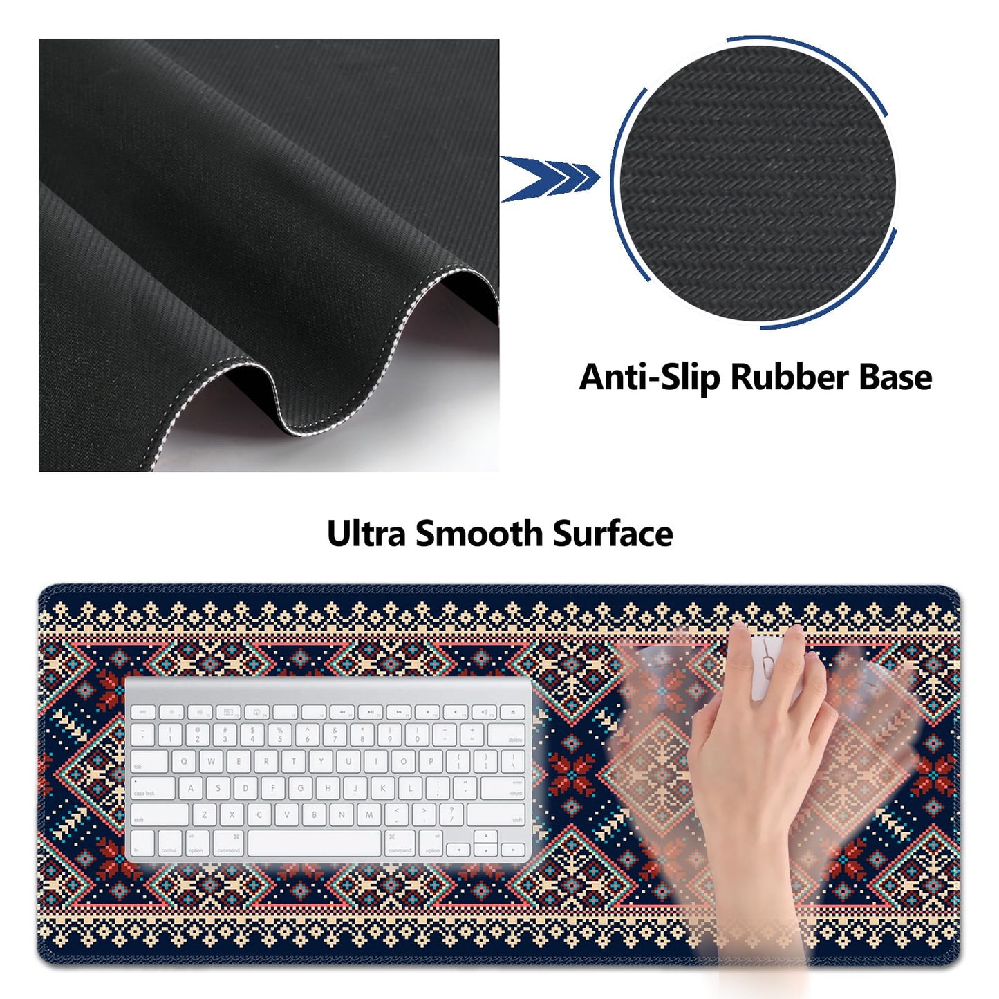 AIMSA Desk Mat Set Bohemian, Large Mouse Pad + Mouse Wrist Rest + Keyboard Wrist Support + Coaster