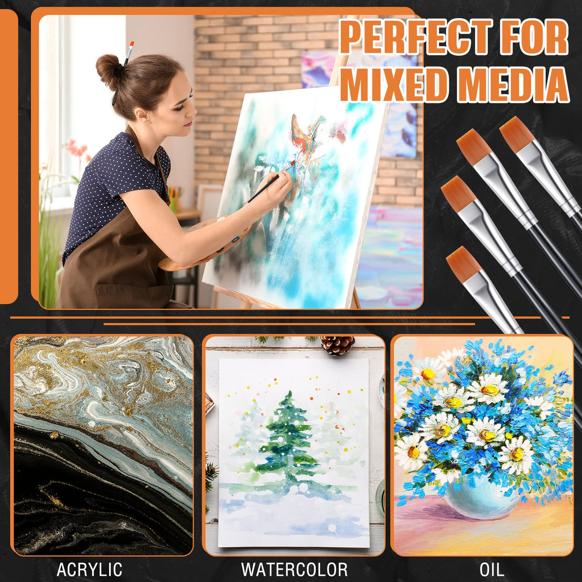 Zonon 20 Pcs Flat Paint Brushes Acrylic Painting Craft Accessories Classroom Prizes Gifts Small