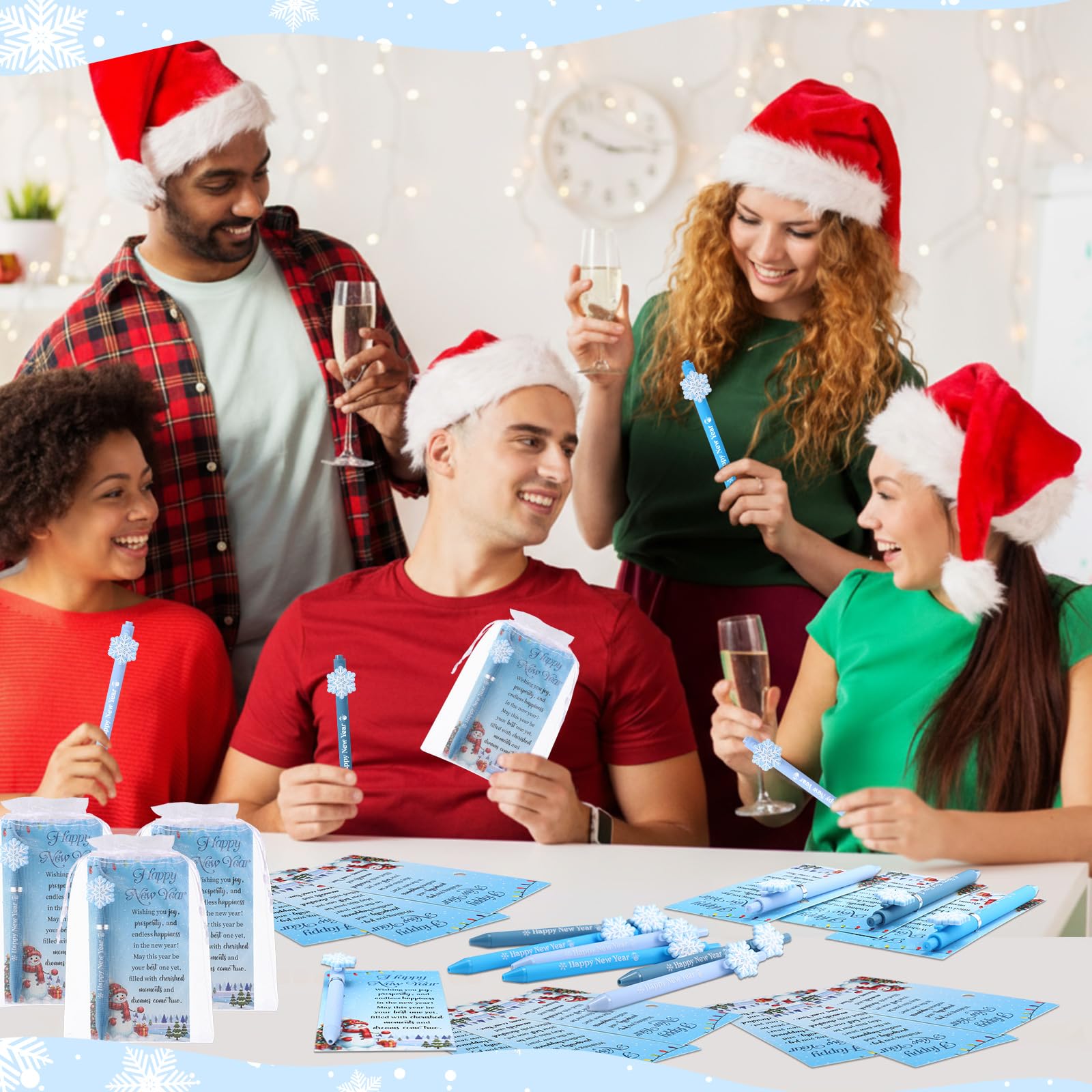 Marspark 30 Set Winter New Year Gifts Bulk Christmas Ballpoint Pens and Greeting Cards Set with Bag