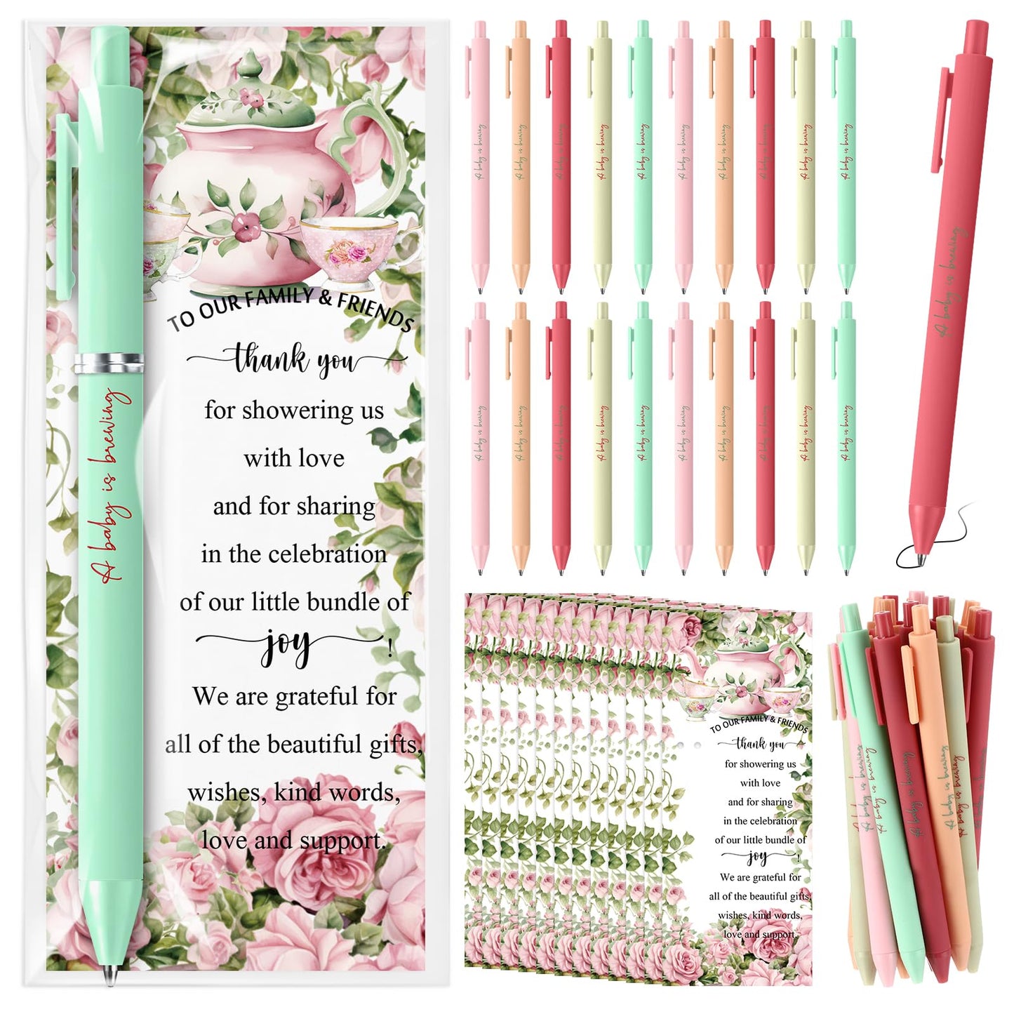 Engrowtic 50 Set Baby Shower Gifts Pens for Guest A Baby is Brewing Tea Party Favors Retractable