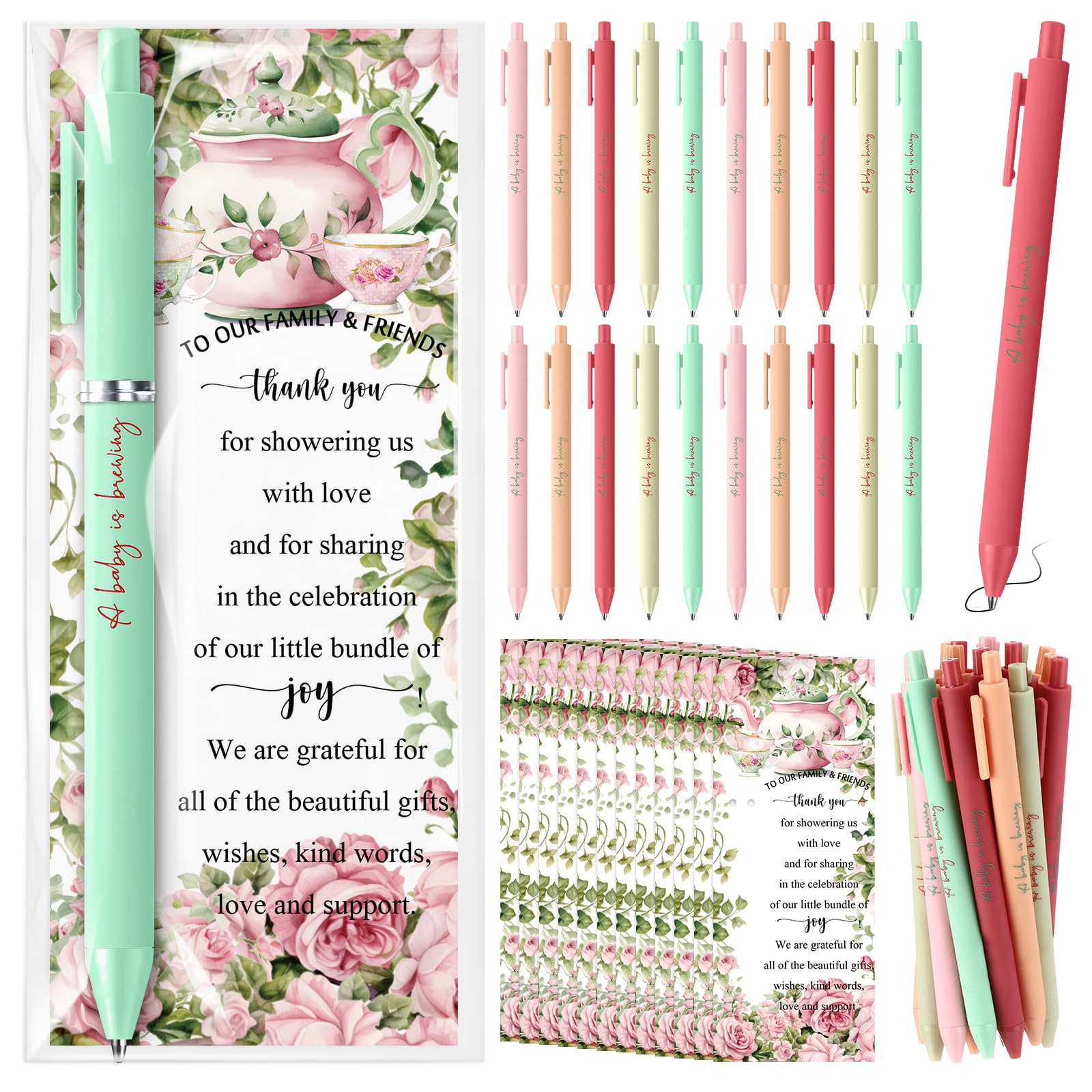 Engrowtic 50 Set Baby Shower Gifts Pens for Guest A Baby is Brewing Tea Party Favors Retractable