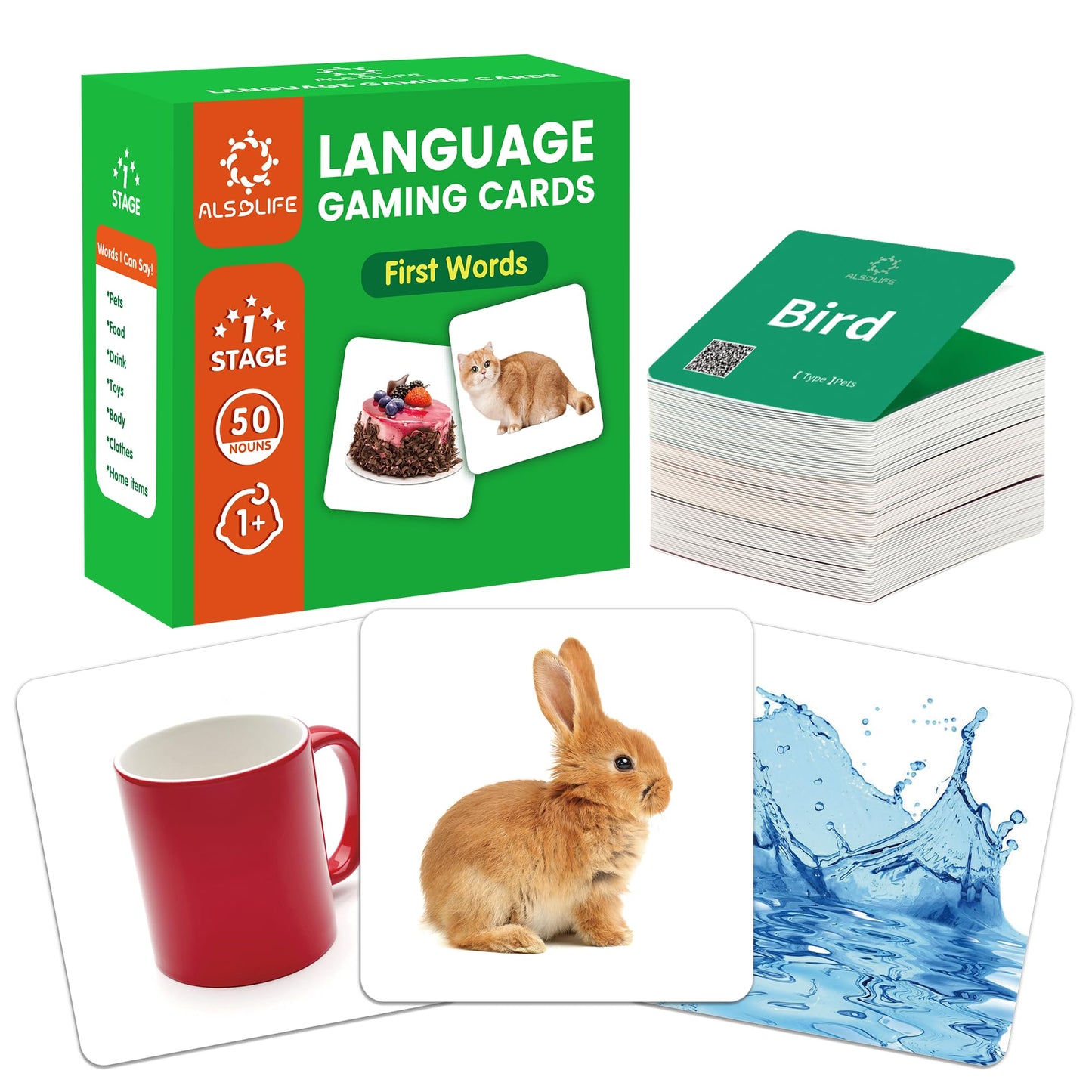 ALSOLIFE Thick Baby Flash Cards for Toddlers 1-3 Sight Words Flash Cards for Kindergarten，50 First