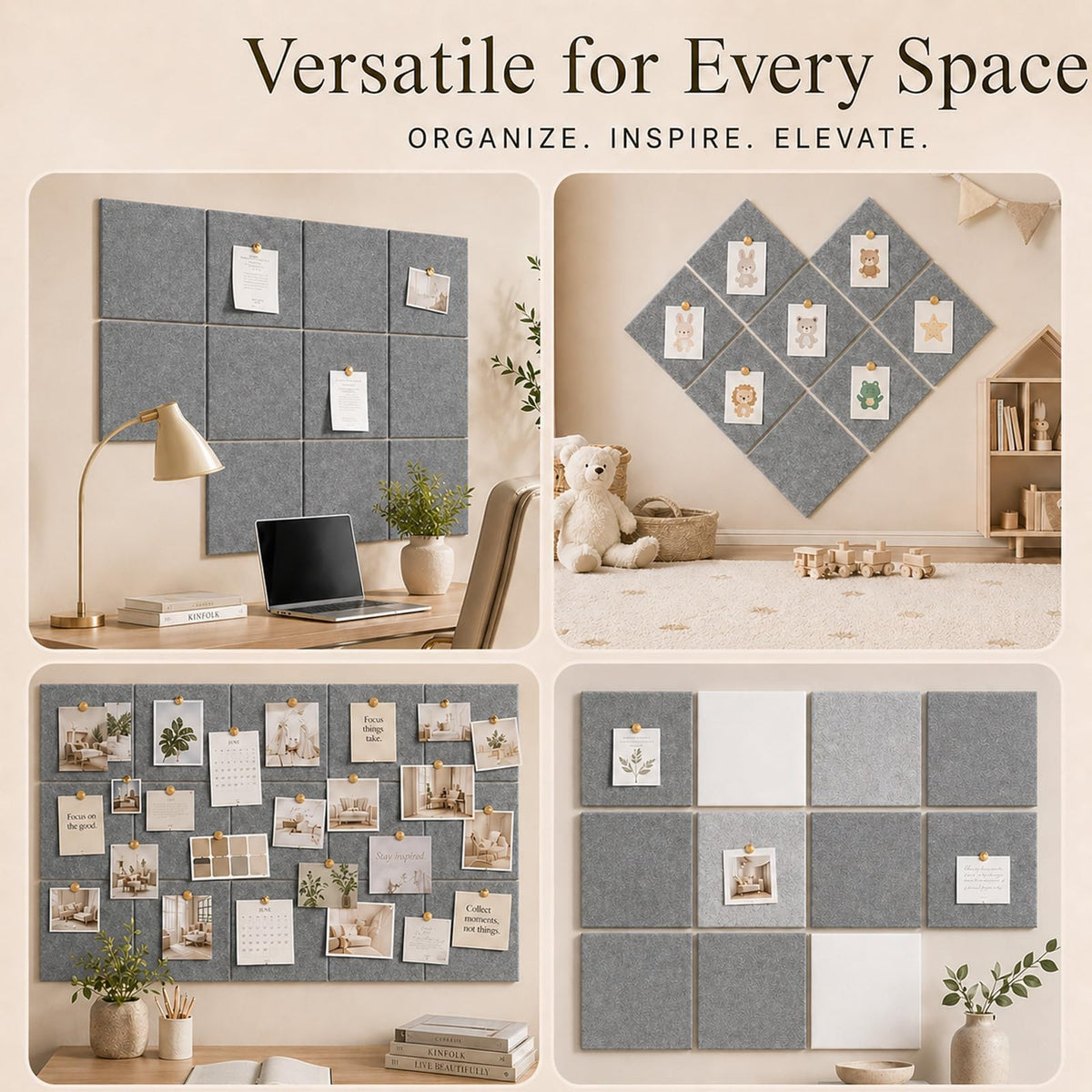 Baysola Felt Bulletin Board Tiles, Cork Board Alternative, 48 x 36 in