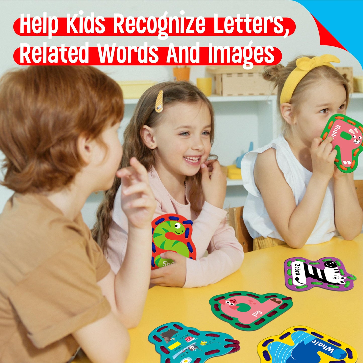 52 PCS Lacing Cards, 26 Double-Sided Uppercase & Lowercase Sewing Cards with 52 Colorful Laces