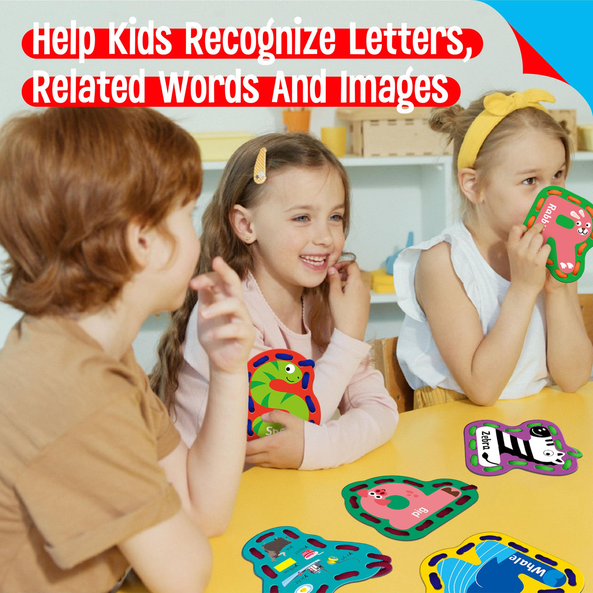 52 PCS Lacing Cards, 26 Double-Sided Uppercase & Lowercase Sewing Cards with 52 Colorful Laces