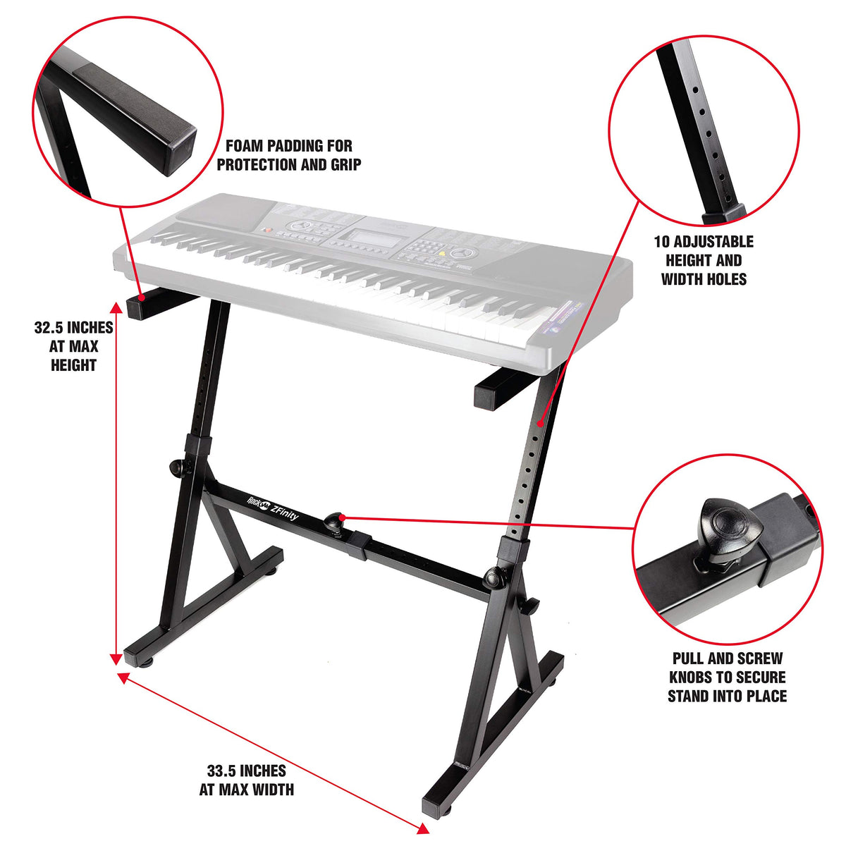 RockJam RJZZ363 Z Style Keyboard Stand, Heavy Duty & Height Adjustable