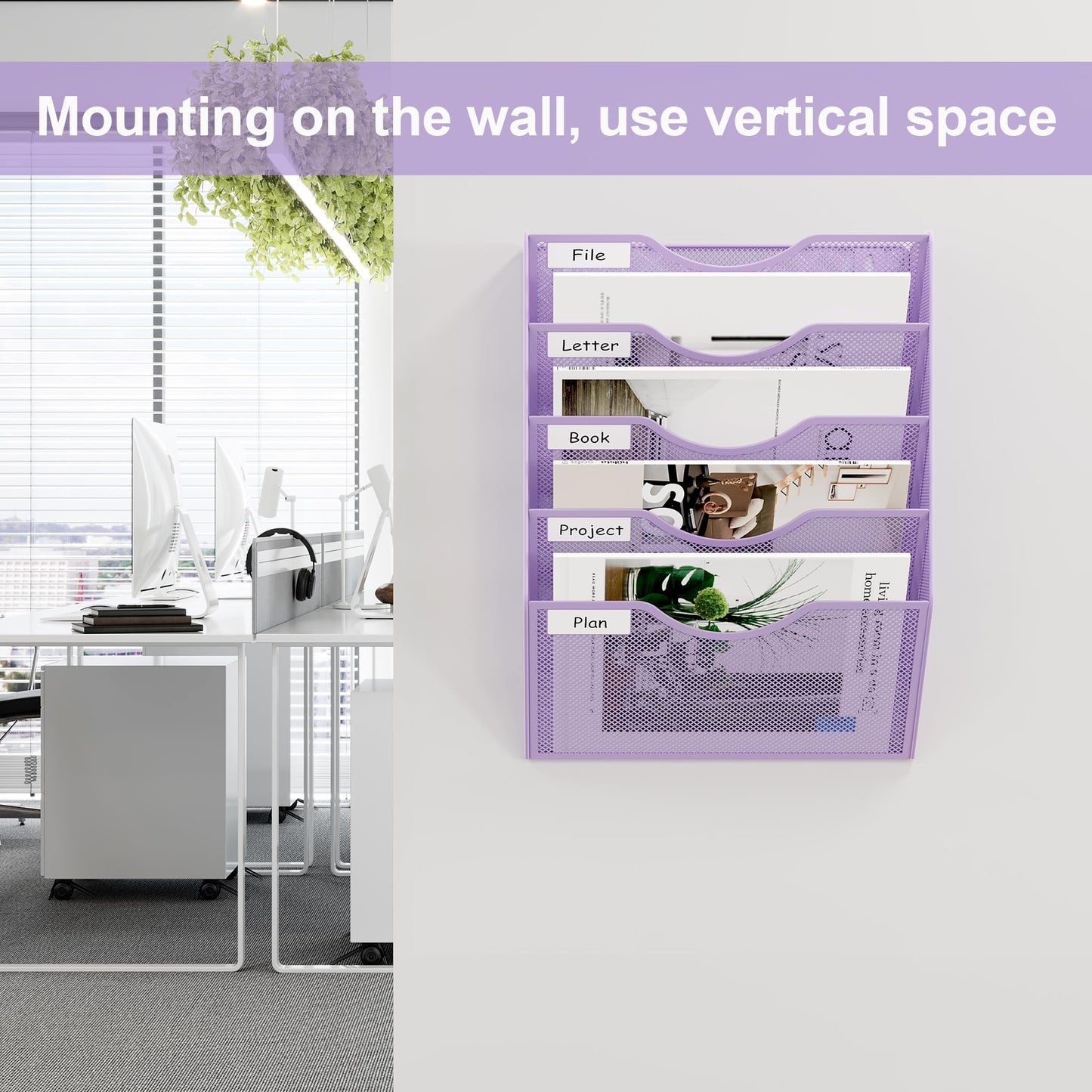EasyPAG Wall File Organizer 5 Tier Hanging Paper Folder Holder, Zero Assembly Metal Mesh Wall