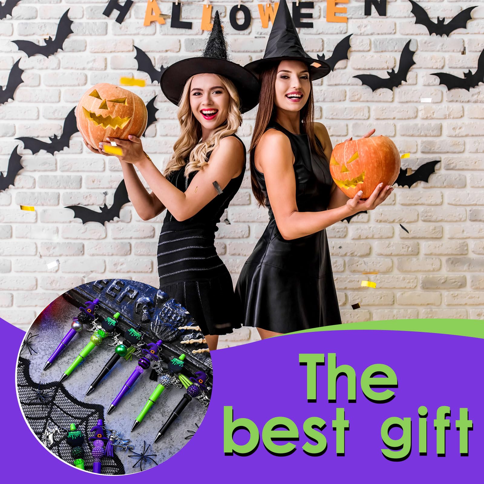 Jutom 12 Pcs Halloween Beadable Pens with Silicone Focal Beads