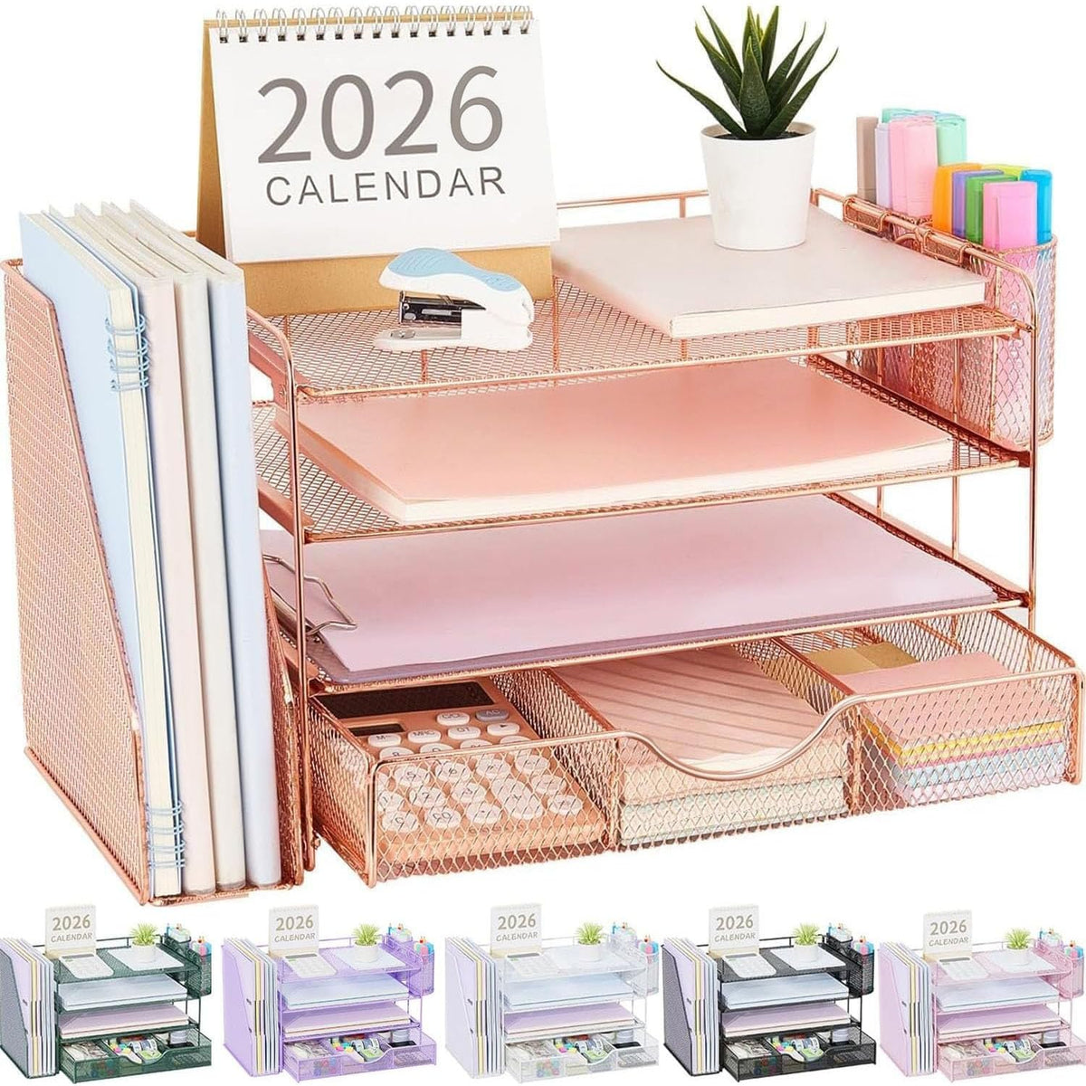 gianotter Desk Organizers and Accessories with File Holder, 4-Tier Desk Accessories & Workspace